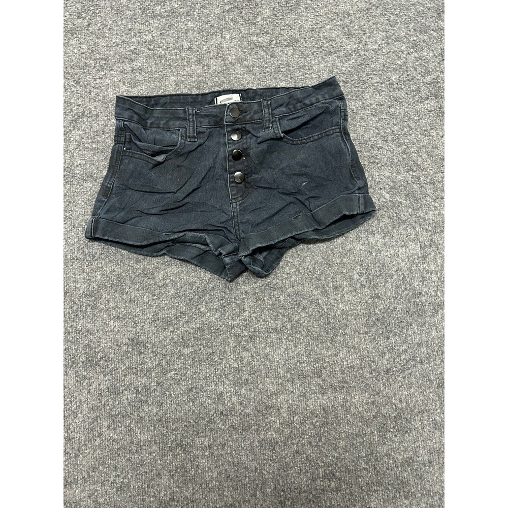 XXI Premium Denim Shorts Womens Size 26 Black High Waisted Button Fly Cuffed